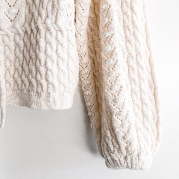 Cream Cable knit Balloon sleeve Sweater - Picture 9 of 10
